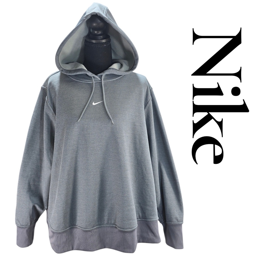 Nike Therma-FIT Hoodie Women 3X Grey Polyester Fleece Pullover FB5212-091 Sporty